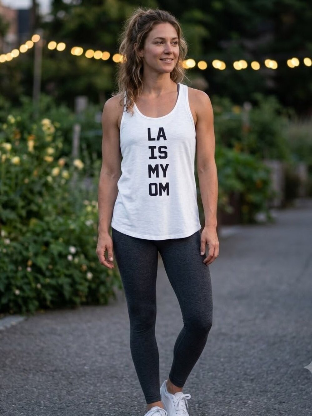Alo Yoga "LA IS MY OM" white graphic tank Size Small NWOT